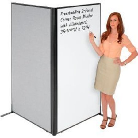 GLOBAL EQUIPMENT Interion    Freestanding 2-Panel Corner Room Divider with Whiteboard, 36-1/4"W x 72"H, Gray 695160GY